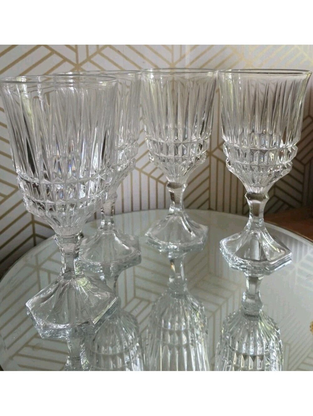 Vintage Set Of 4 Fostoria Heritage Clear Ribbed Glass Juice/Wine Goblets